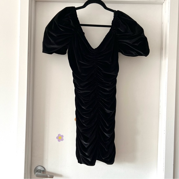 NEW Hutch / Anthropologie Ruched Puff-Sleeved Velvet Mini Dress Size 8 C7 - Picture 7 of 10